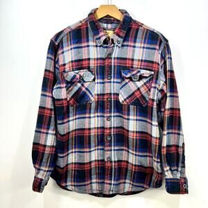 Outdoor Life Heavyweight Flannel Shirt Mens M Button Down Blue Red